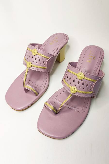 Shop The Alter Purple Cut Work Myra Kolhapuri Block Heels Online at Aza Fashions Shop_The Alter_Purple Cut Work Myra Kolhapuri Block Heels _Online_at_Aza_Fashions