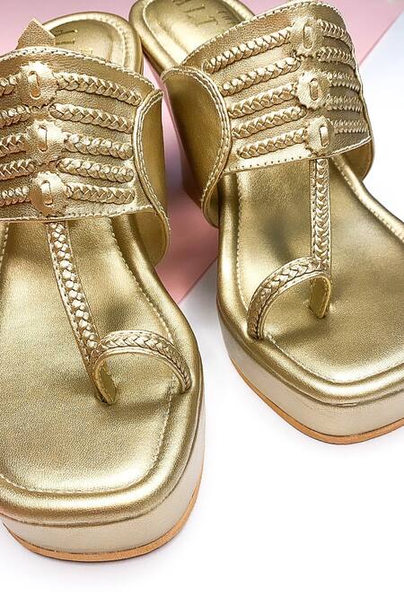 Shop The Alter Gold Metallic Braided Kolhapuri Wedges Online at Aza Fashions Shop_The Alter_Gold Metallic Braided Kolhapuri Wedges _Online_at_Aza_Fashions