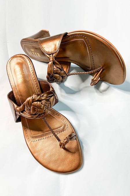 The Alter_Brown Bronze Braided Kolhapuri Wedges_Online_at_Aza_Fashions