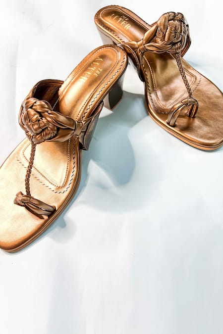 Buy_The Alter_Brown Bronze Braided Kolhapuri Wedges_Online_at_Aza_Fashions