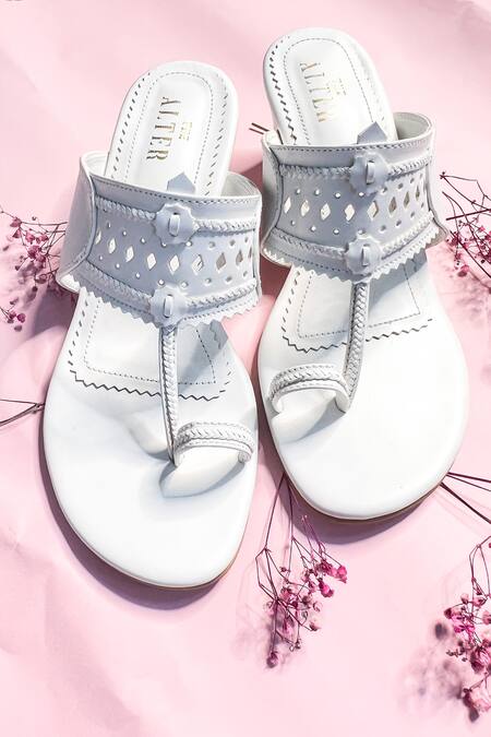 Shop The Alter White Cutwork Kolhapuri Block Heels at Aza Fashions Shop_The Alter_White Cutwork Kolhapuri Block Heels _at_Aza_Fashions