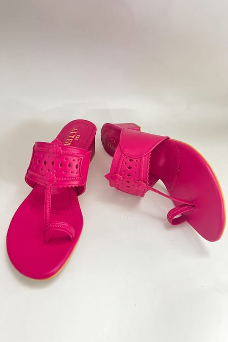 Shop The Alter Pink Cutwork Kolhapuri Block Heels at Aza Fashions Shop_The Alter_Pink Cutwork Kolhapuri Block Heels _at_Aza_Fashions