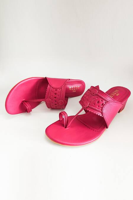 The Alter Pink Cutwork Kolhapuri Block Heels Online at Aza Fashions The Alter_Pink Cutwork Kolhapuri Block Heels _Online_at_Aza_Fashions