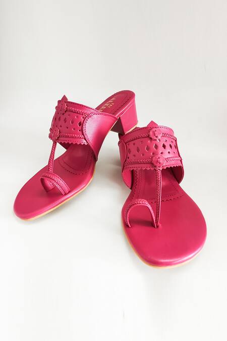 Buy The Alter Pink Cutwork Kolhapuri Block Heels Online at Aza Fashions Buy_The Alter_Pink Cutwork Kolhapuri Block Heels _Online_at_Aza_Fashions