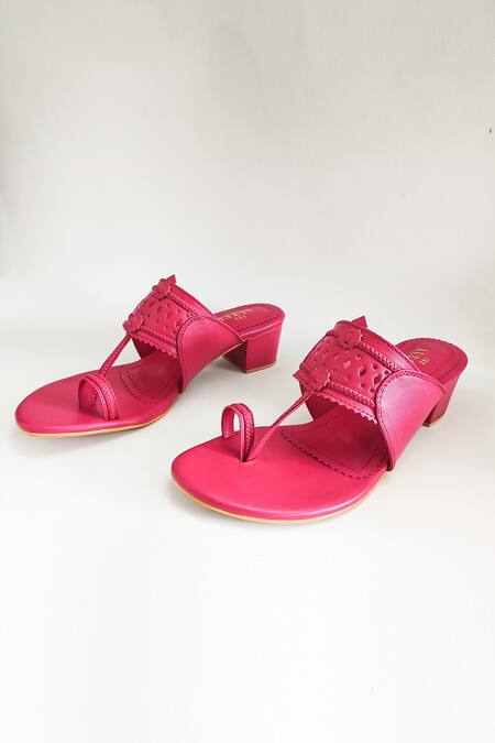 Shop The Alter Pink Cutwork Kolhapuri Block Heels Online at Aza Fashions Shop_The Alter_Pink Cutwork Kolhapuri Block Heels _Online_at_Aza_Fashions