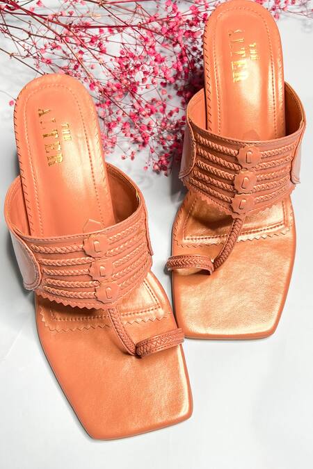 Shop The Alter Peach T-shaped Kolhapuri Block Heels at Aza Fashions Shop_The Alter_Peach T-shaped Kolhapuri Block Heels_at_Aza_Fashions