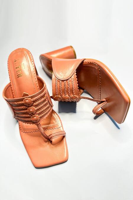 The Alter Peach T-shaped Kolhapuri Block Heels Online at Aza Fashions The Alter_Peach T-shaped Kolhapuri Block Heels_Online_at_Aza_Fashions