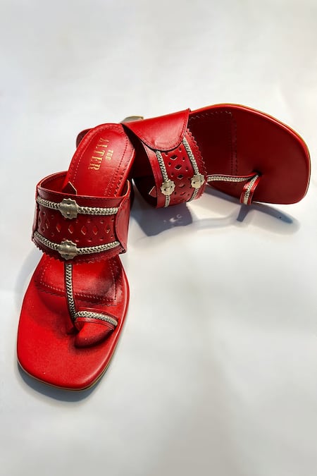 Shop The Alter Red Myra Kolhapuri Block Heels at Aza Fashions Shop_The Alter_Red Myra Kolhapuri Block Heels _at_Aza_Fashions