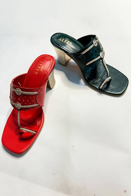 Buy The Alter Red Myra Kolhapuri Block Heels Online at Aza Fashions Buy_The Alter_Red Myra Kolhapuri Block Heels _Online_at_Aza_Fashions