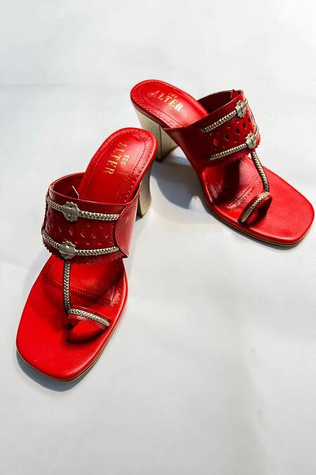 Shop The Alter Red Myra Kolhapuri Block Heels Online at Aza Fashions Shop_The Alter_Red Myra Kolhapuri Block Heels _Online_at_Aza_Fashions