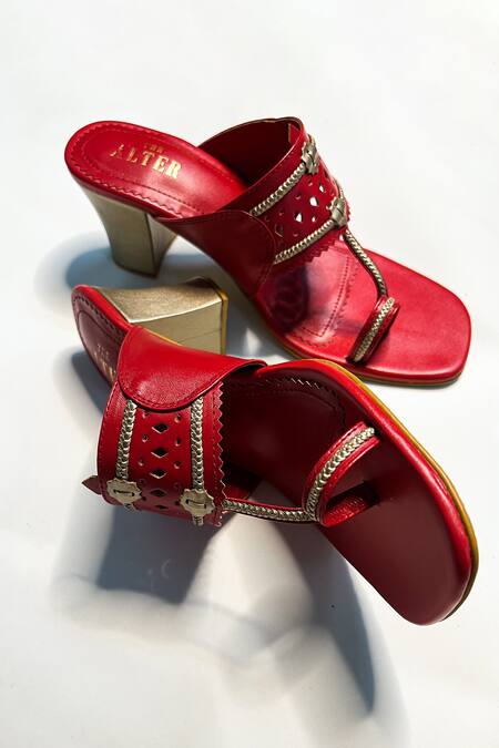 The Alter Red Myra Kolhapuri Block Heels at Aza Fashions The Alter_Red Myra Kolhapuri Block Heels _at_Aza_Fashions