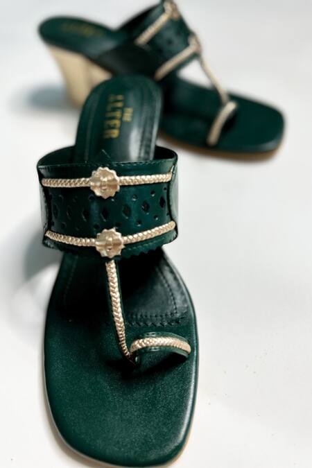 The Alter Green Cut Work Bottle Braided Kolhapuri Block Heels Online at Aza Fashions The Alter_Green Cut Work Bottle Braided Kolhapuri Block Heels _Online_at_Aza_Fashions