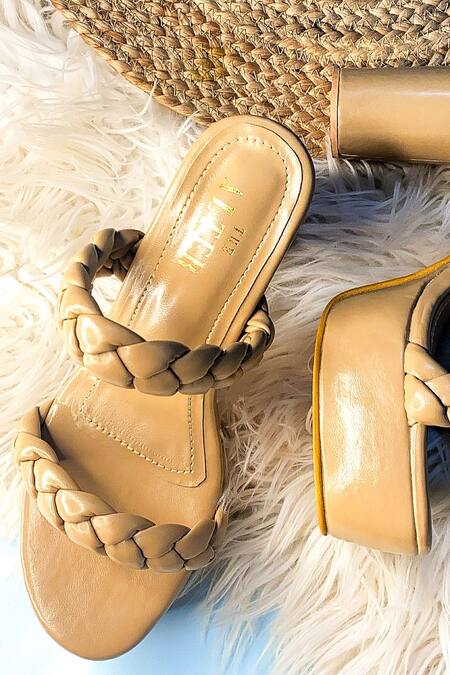 The Alter Beige Bella Braided Cyclindrical Block Heels at Aza Fashions The Alter_Beige Bella Braided Cyclindrical Block Heels _at_Aza_Fashions