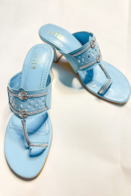 Shop The Alter Blue Cut Work Myra Kolhapuri Block Heels at Aza Fashions Shop_The Alter_Blue Cut Work Myra Kolhapuri Block Heels _at_Aza_Fashions