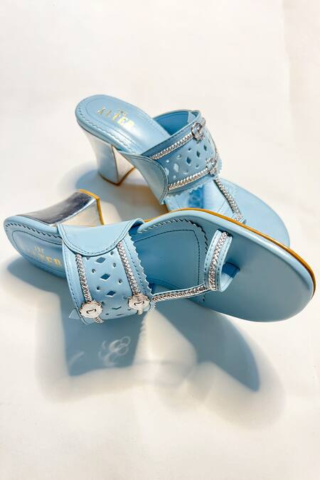 Buy The Alter Blue Cut Work Myra Kolhapuri Block Heels Online at Aza Fashions Buy_The Alter_Blue Cut Work Myra Kolhapuri Block Heels _Online_at_Aza_Fashions