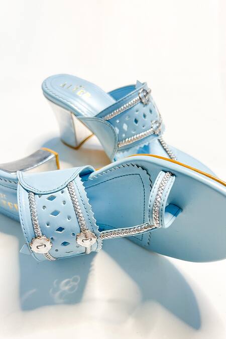 Shop The Alter Blue Cut Work Myra Kolhapuri Block Heels Online at Aza Fashions Shop_The Alter_Blue Cut Work Myra Kolhapuri Block Heels _Online_at_Aza_Fashions