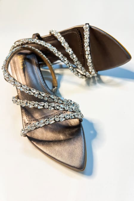 Shop The Alter Grey Rhinestones Kiara Embellished Block Heels at Aza Fashions Shop_The Alter_Grey Rhinestones Kiara Embellished Block Heels _at_Aza_Fashions