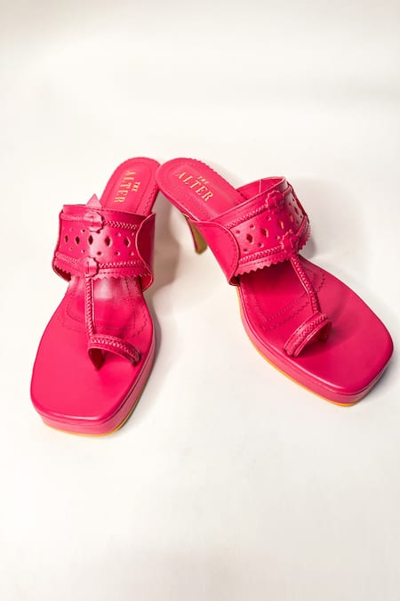 Shop The Alter Pink Cut Work Hot Kolhapuri Stilettos at Aza Fashions Shop_The Alter_Pink Cut Work Hot Kolhapuri Stilettos _at_Aza_Fashions