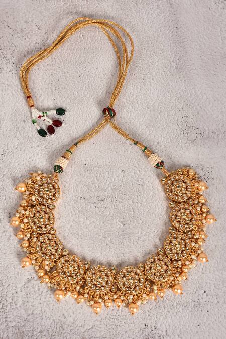 Shop_Nayaab by Aleezeh_Gold Plated Jadau Kundan Floral Choker Set _Online_at_Aza_Fashions