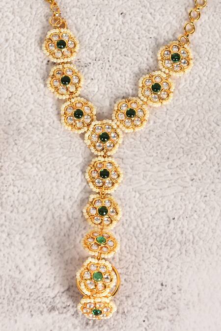 Buy_Moh-Maya By Disha Khatri_Gold Plated Stones, Pearls Kundan And Haathphool Set _Online_at_Aza_Fashions