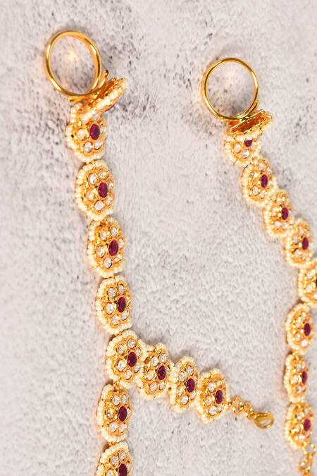 Buy_Moh-Maya By Disha Khatri_Gold Plated Stones, Pearls Kundan And Haathphool Set _Online_at_Aza_Fashions