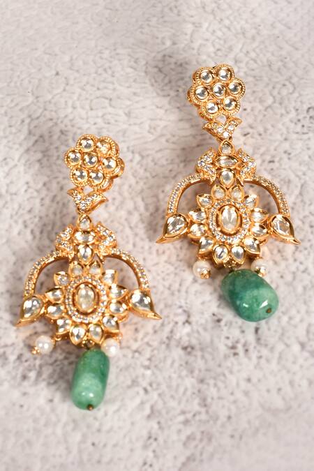 Shop_Moh-Maya By Disha Khatri_Gold Plated Beads, Pearls Kundan Choker Set With Earrings _Online_at_Aza_Fashions