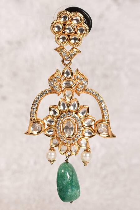 Moh-Maya By Disha Khatri_Gold Plated Beads, Pearls Kundan Choker Set With Earrings _at_Aza_Fashions