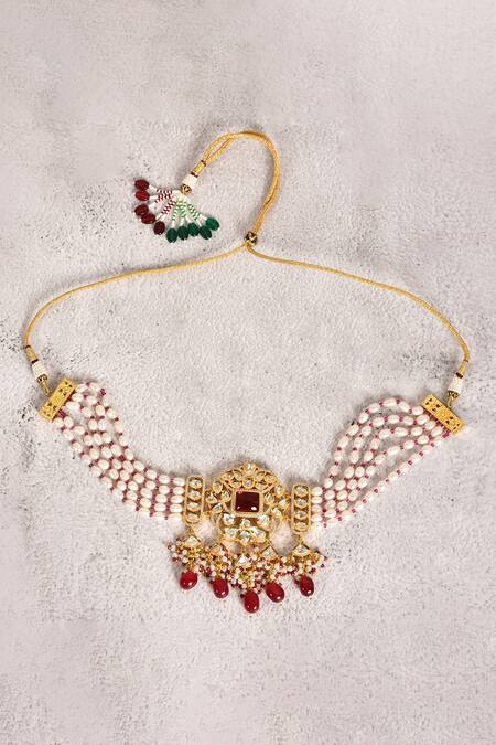 Moh-Maya By Disha Khatri Gold Plated Pearls Kundan And Bead Choker Set Online at Aza Fashions Moh-Maya By Disha Khatri_Gold Plated Pearls Kundan And Bead Choker Set _Online_at_Aza_Fashions