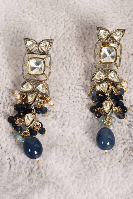 Shop Moh-Maya By Disha Khatri Blue Stones, Beads Embellished Choker And Earring Set Online at Aza Fashions Shop_Moh-Maya By Disha Khatri_Blue Stones, Beads Embellished Choker And Earring Set _Online_at_Aza_Fashions