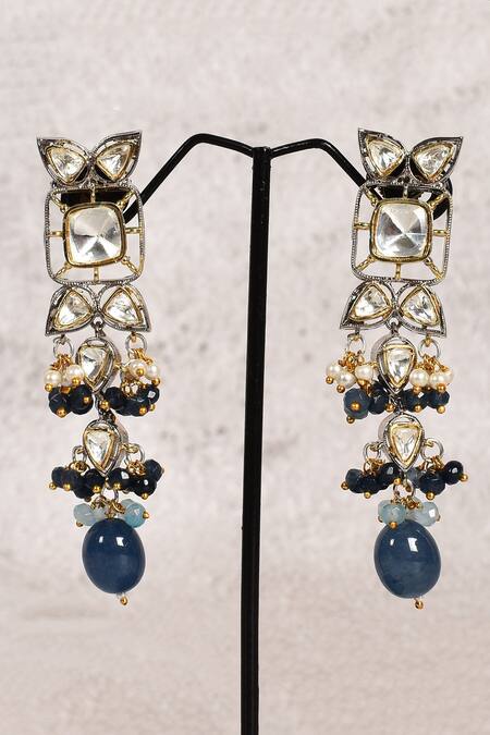 Moh-Maya By Disha Khatri Blue Stones, Beads Embellished Choker And Earring Set at Aza Fashions Moh-Maya By Disha Khatri_Blue Stones, Beads Embellished Choker And Earring Set _at_Aza_Fashions