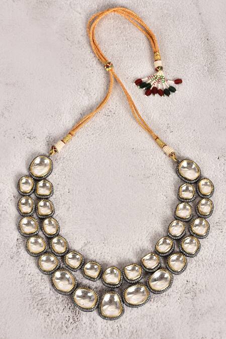 Moh-Maya By Disha Khatri Gold Plated Diamonds, Stones Polki And Faux Necklace Set Online at Aza Fashions Moh-Maya By Disha Khatri_Gold Plated Diamonds, Stones Polki And Faux Necklace Set _Online_at_Aza_Fashions