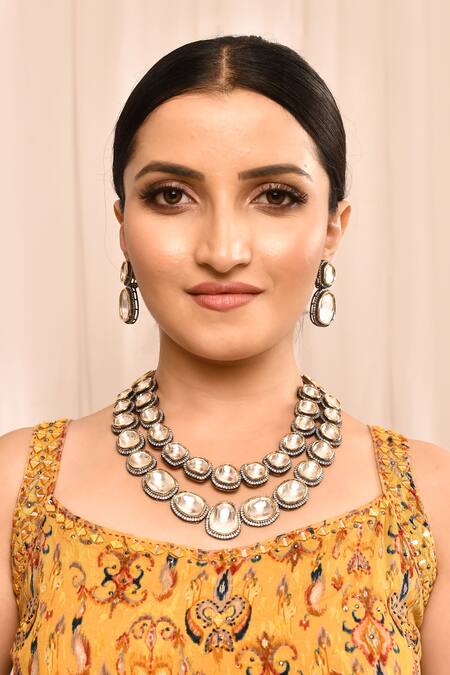 Buy Moh-Maya By Disha Khatri Gold Plated Diamonds, Stones Polki And Faux Necklace Set Online at Aza Fashions Buy_Moh-Maya By Disha Khatri_Gold Plated Diamonds, Stones Polki And Faux Necklace Set _Online_at_Aza_Fashions
