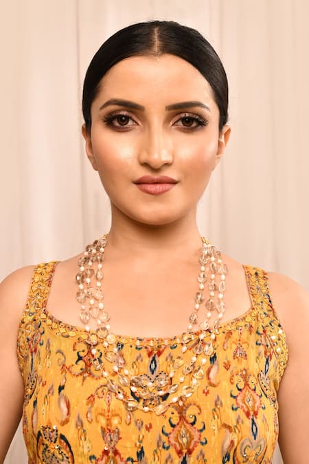 Moh-Maya By Disha Khatri Beige Layered Necklace With Cream Beads And Pearls Online at Aza Fashions Moh-Maya By Disha Khatri_Beige Layered Necklace With Cream Beads And Pearls _Online_at_Aza_Fashions