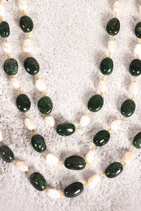 Buy_Moh-Maya By Disha Khatri_Green Gold Finish Layered Necklace With Beads _Online_at_Aza_Fashions