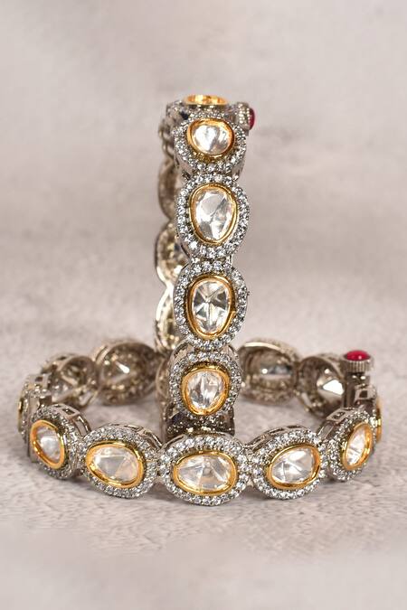 Moh-Maya By Disha Khatri_Gold Plated Diamonds, Zari Polki Embellished Bangles Set _Online_at_Aza_Fashions