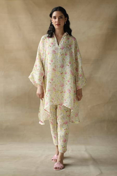Roza White Olivia Linen Floral Print Tunic