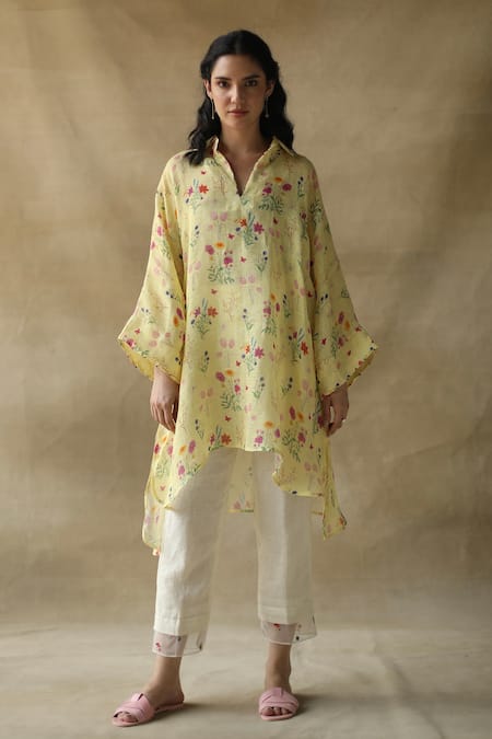 ROZA Yellow Wisteria Linen Asymmetric Tunic