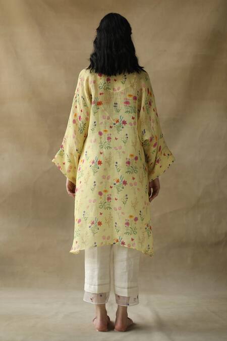 Shop_Roza_Yellow Wisteria Linen Asymmetric Tunic_at_Aza_Fashions