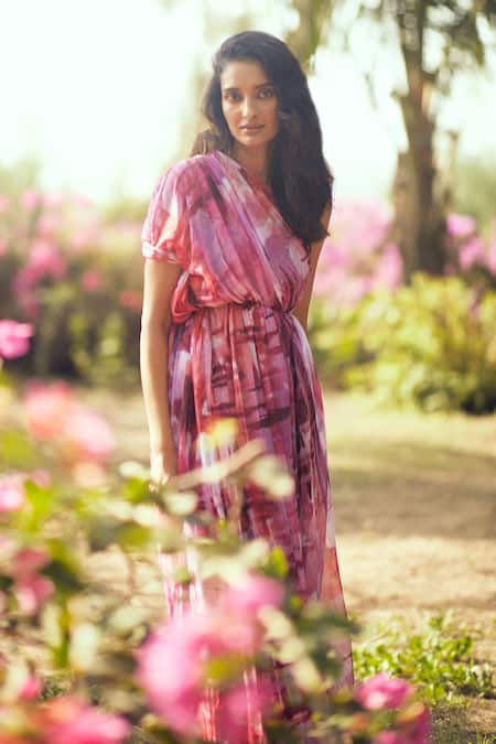 Ankita Dharman_Multi Color Chiffon One Shoulder Ahura Kaftan _Online_at_Aza_Fashions