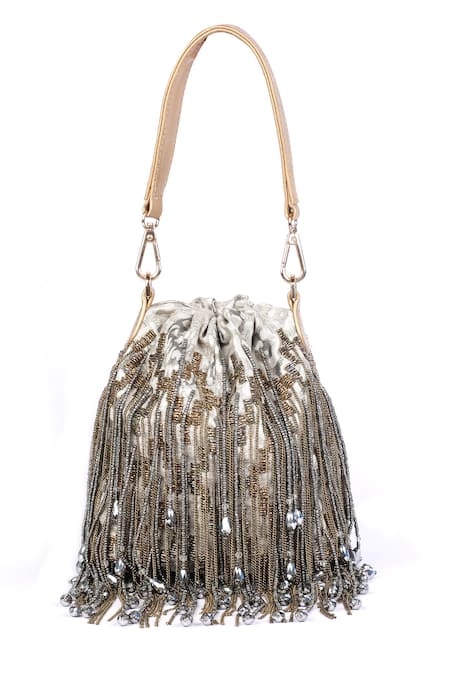 Shop Born Flash Silver Beads Natalya Embellished Potli Bag at Aza Fashions Shop_Born Flash_Silver Beads Natalya Embellished Potli Bag _at_Aza_Fashions