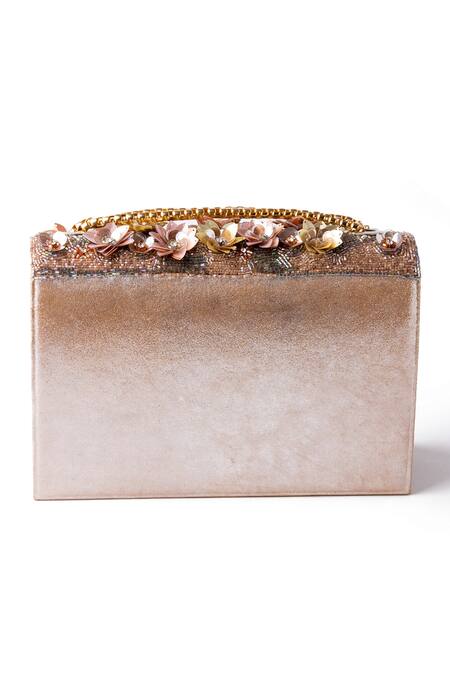 Shop Born Flash Beige Embroidery, Beads Camellia Floral Embellished Clutch With Sling at Aza Fashions Shop_Born Flash_Beige Embroidery, Beads Camellia Floral Embellished Clutch With Sling _at_Aza_Fashions