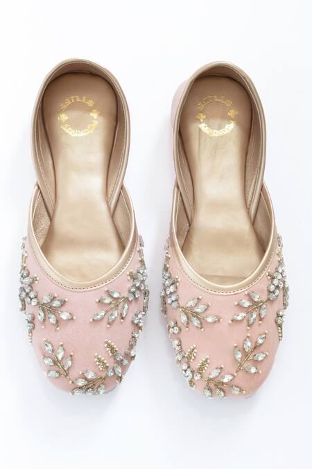 Shiveen Shiveen_Pink Embroidered Light Rhinestone Juttis_Online_at_Aza_Fashions
