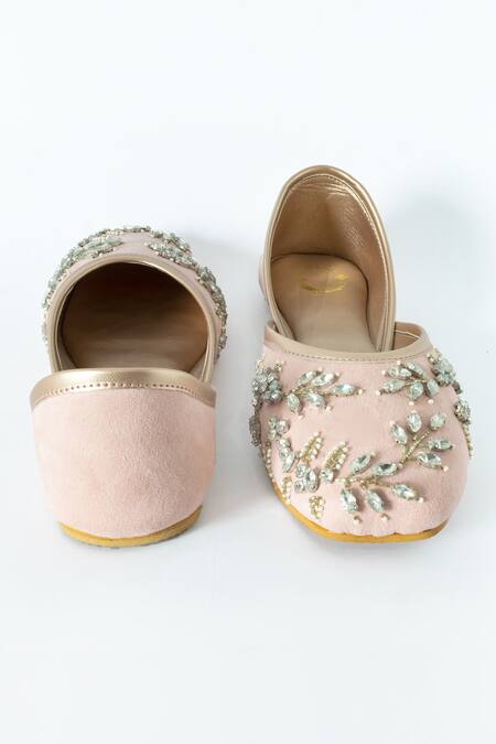 Buy_Shiveen Shiveen_Pink Embroidered Light Rhinestone Juttis_Online_at_Aza_Fashions