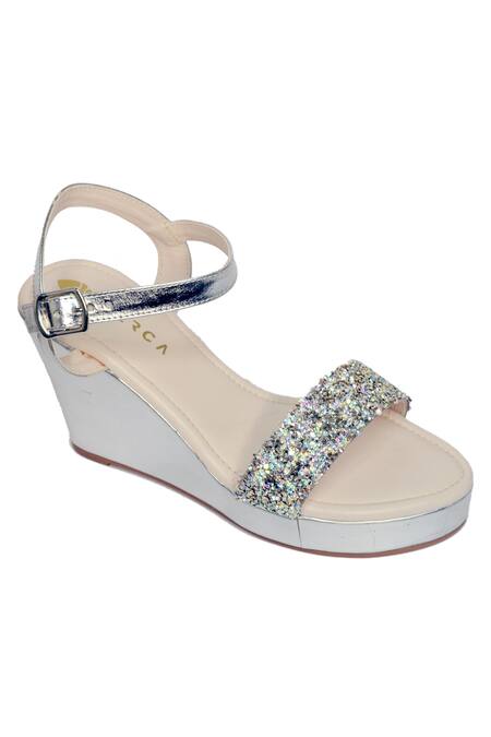 Perca Silver Crystals Embellished Platform Wedges Online at Aza Fashions Perca_Silver Crystals Embellished Platform Wedges_Online_at_Aza_Fashions