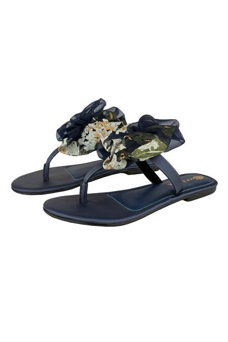 Perca_Blue 3d Floral Motif Flats_Online_at_Aza_Fashions