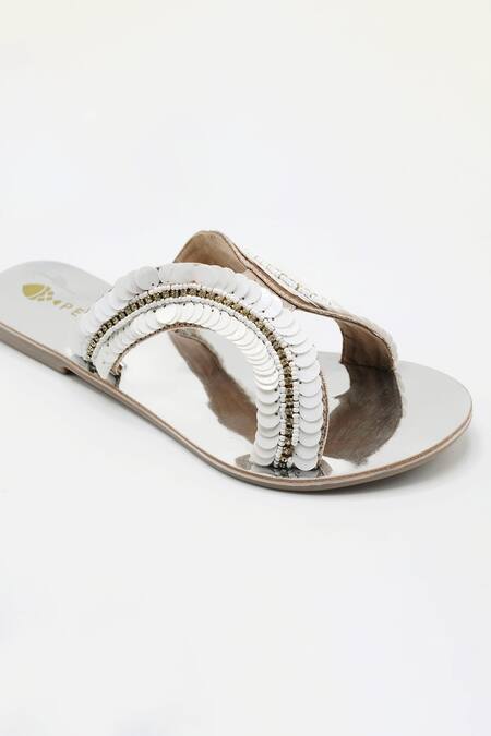 Perca_White Petunia Embellished Flats_Online_at_Aza_Fashions
