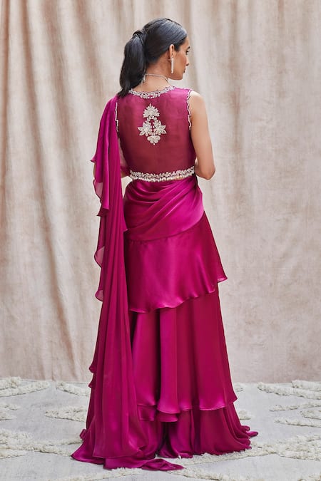J By Jannat Ruffle Pre-Draped Lehenga Saree With Blouse 