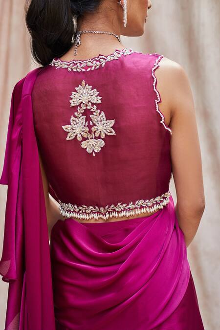 Shop_J By Jannat_Purple Organza, Shantoon, Satin Ruffle Pre-draped Lehenga Saree With Blouse _Online_at_Aza_Fashions
