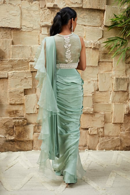 J By Jannat Ruffle Pre-Draped Palazzo Saree With Blouse 