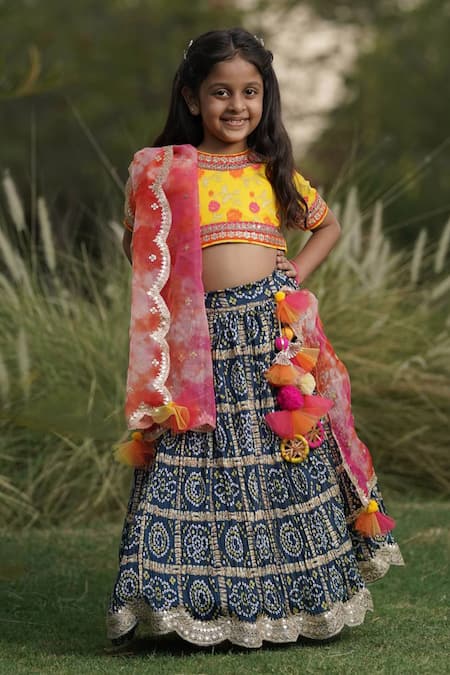 FAYON KIDS Bandhani Print Lehenga Set 